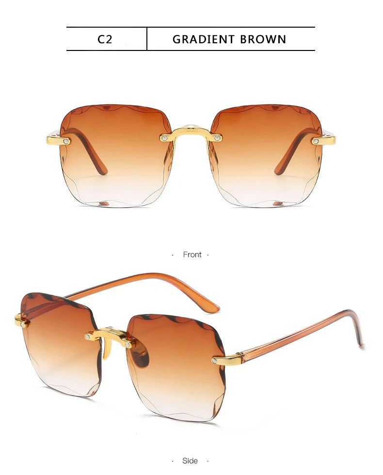 Square Rimless Sunglasses Women Luxury Brand Designer Summer Red Glasses Fashion Sun glasses For Men UV400 Shades Oculos