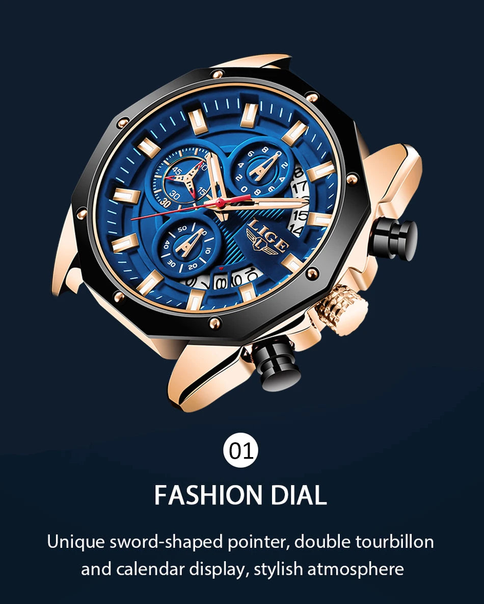 2024 LIGE New Fashion Mens Watches Top Brand Luxury Silicone Sport Watch Men Quartz Date Clock Waterproof Wristwatch Chronograph
