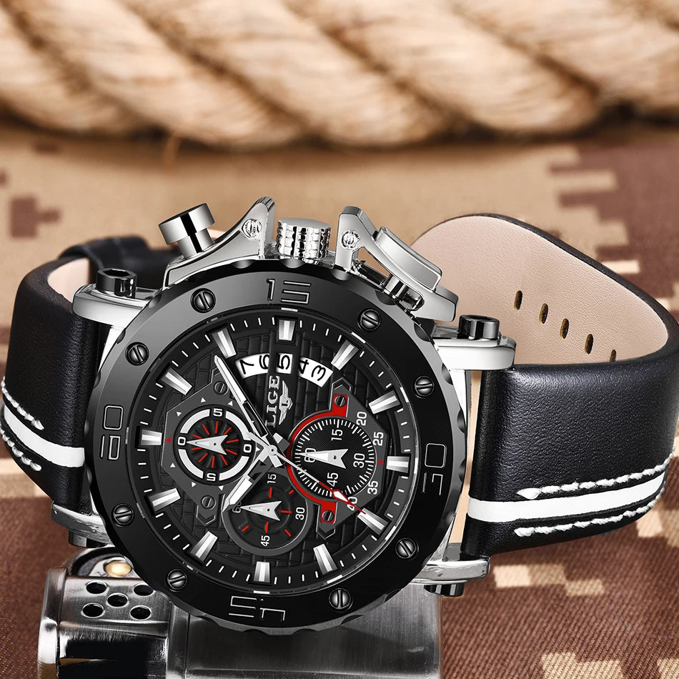 LIGE 2024 New Business Silicone Mens Watches Top Brand Luxury Quartz Watch For Men Waterproof Sport Big Dial Military Wristwatch