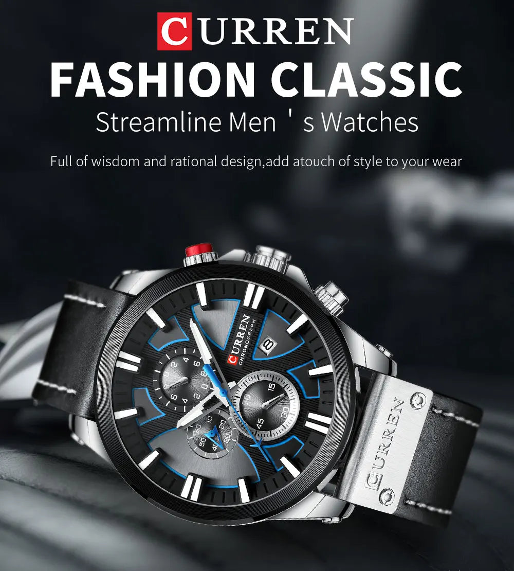 CURREN Watch Chronograph Sport Mens Watches Quartz Clock Leather Male Wristwatch Relogio Masculino Fashion Gift for Men