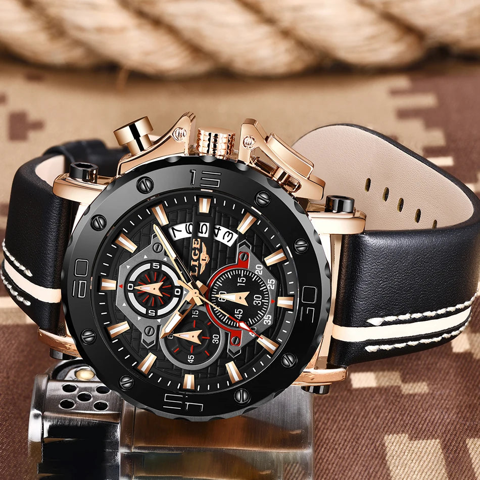 LIGE 2024 New Business Silicone Mens Watches Top Brand Luxury Quartz Watch For Men Waterproof Sport Big Dial Military Wristwatch