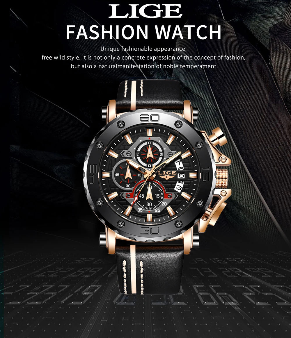 LIGE 2024 New Business Silicone Mens Watches Top Brand Luxury Quartz Watch For Men Waterproof Sport Big Dial Military Wristwatch