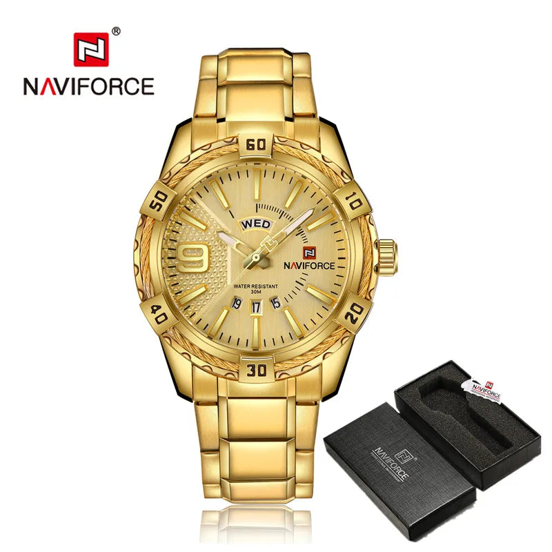 NAVIFORCE Luxury Brand Men's WristWatch Original Fashion Quartz Classic Watches For Men Waterproof Business Steel Band Clock Man