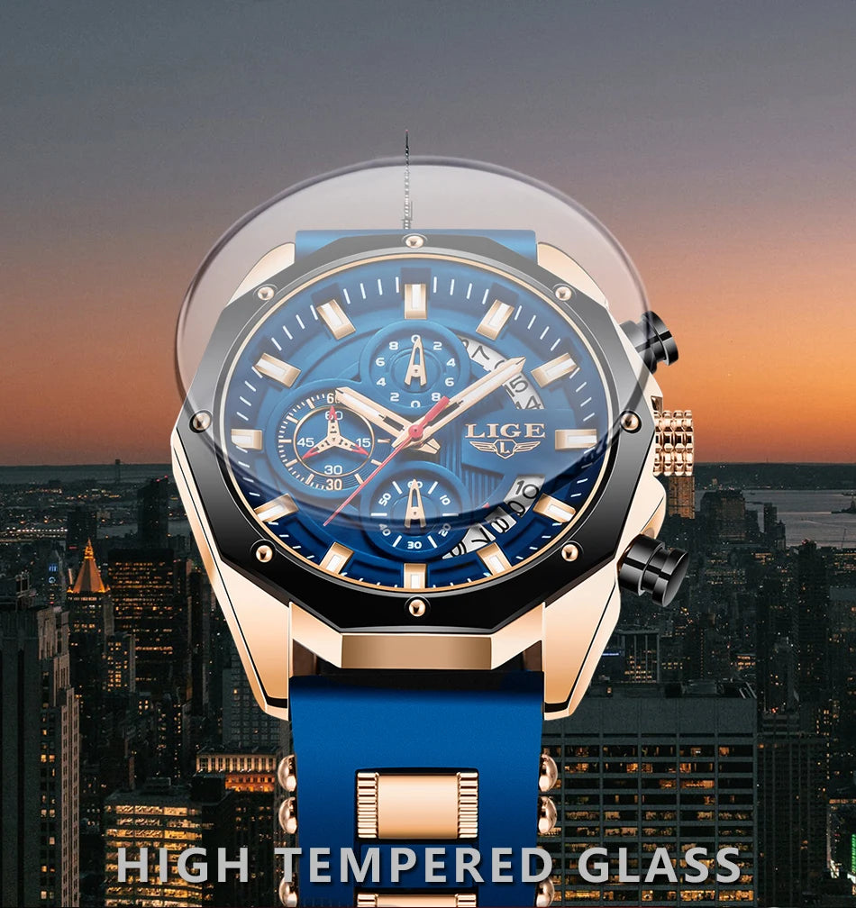 2024 LIGE New Fashion Mens Watches Top Brand Luxury Silicone Sport Watch Men Quartz Date Clock Waterproof Wristwatch Chronograph