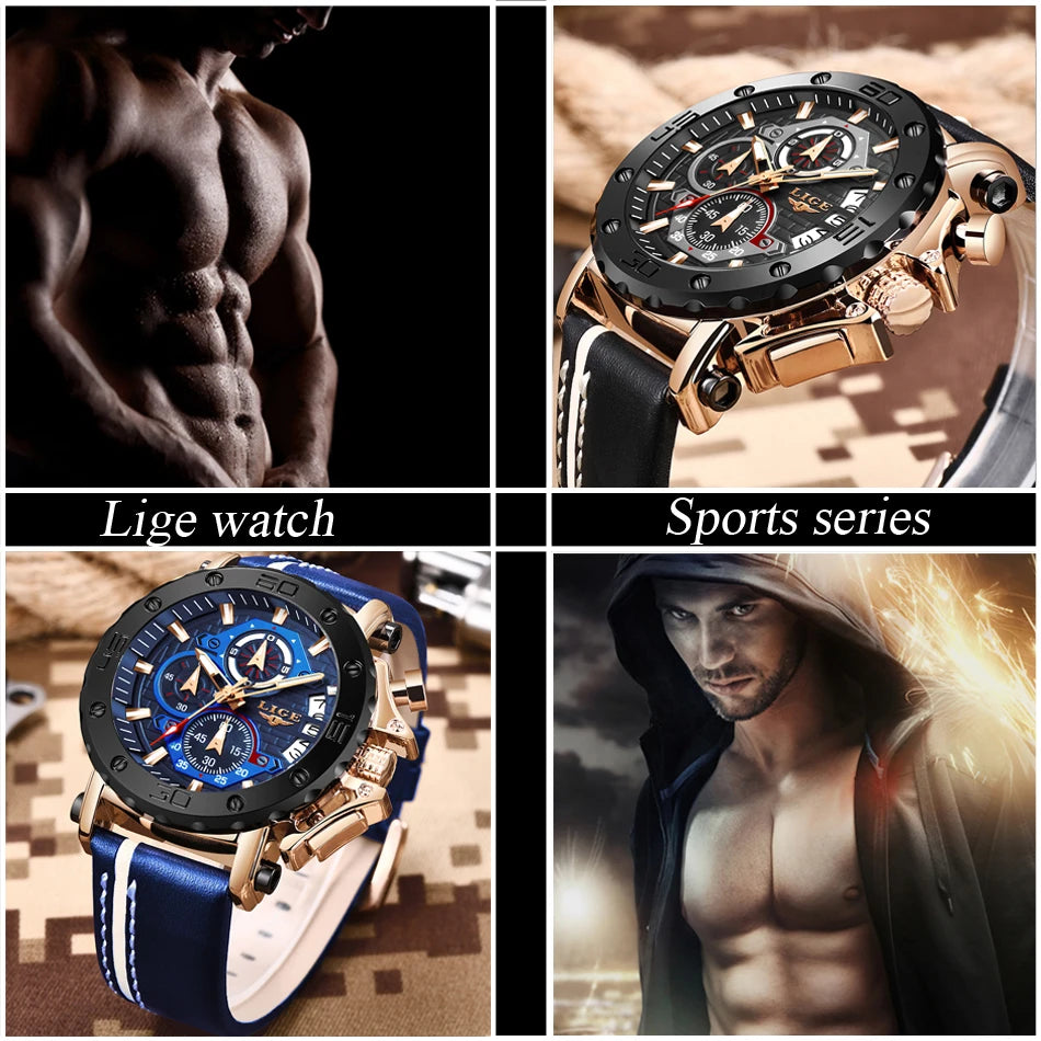 LIGE 2024 New Business Silicone Mens Watches Top Brand Luxury Quartz Watch For Men Waterproof Sport Big Dial Military Wristwatch