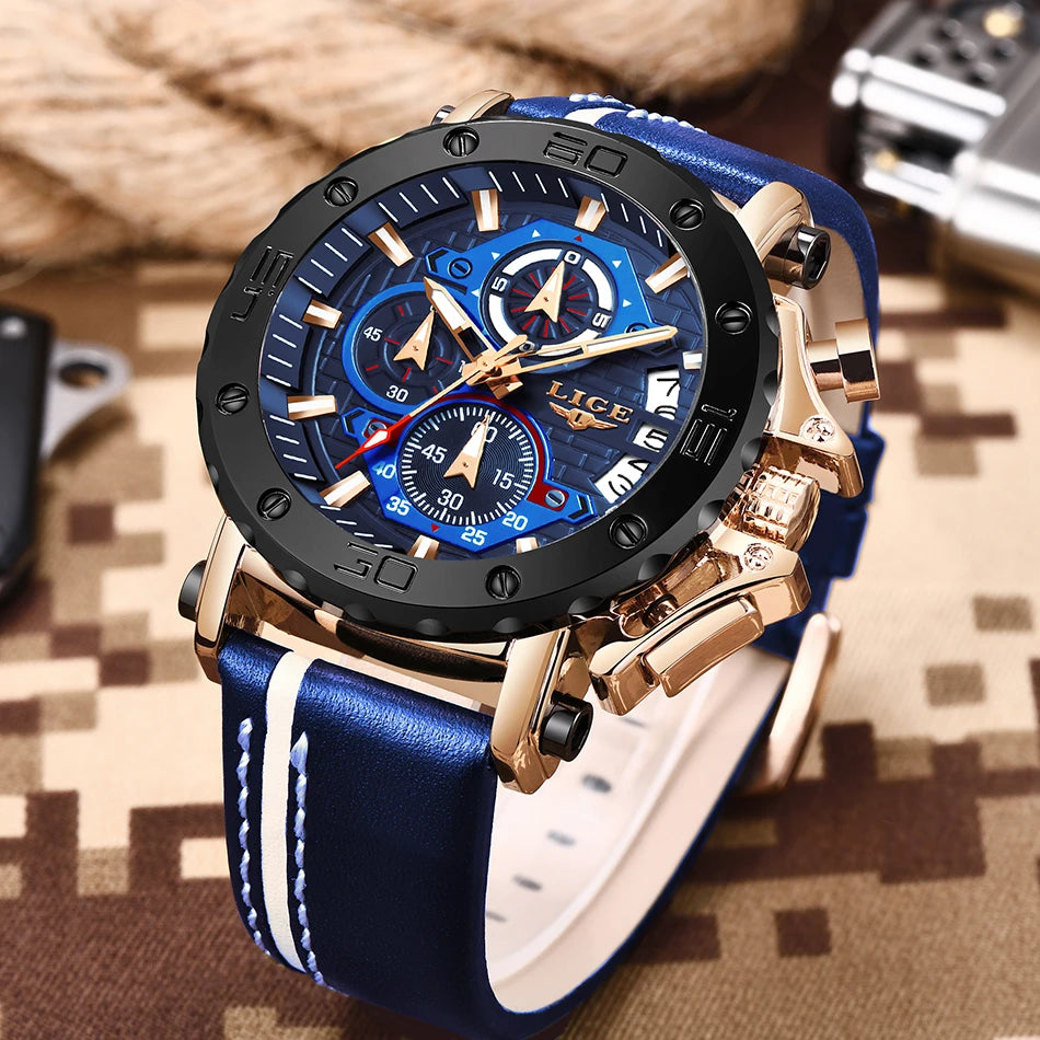LIGE 2024 New Business Silicone Mens Watches Top Brand Luxury Quartz Watch For Men Waterproof Sport Big Dial Military Wristwatch