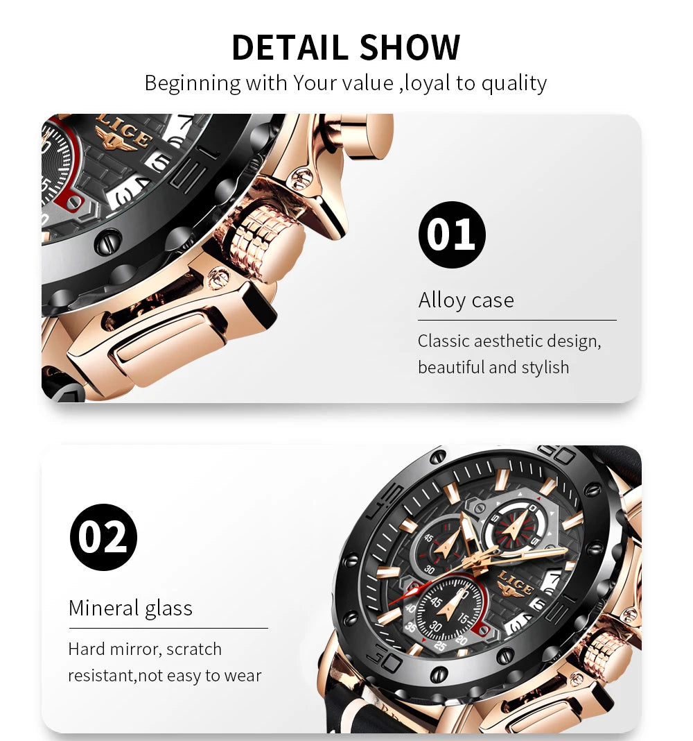 LIGE 2024 New Business Silicone Mens Watches Top Brand Luxury Quartz Watch For Men Waterproof Sport Big Dial Military Wristwatch