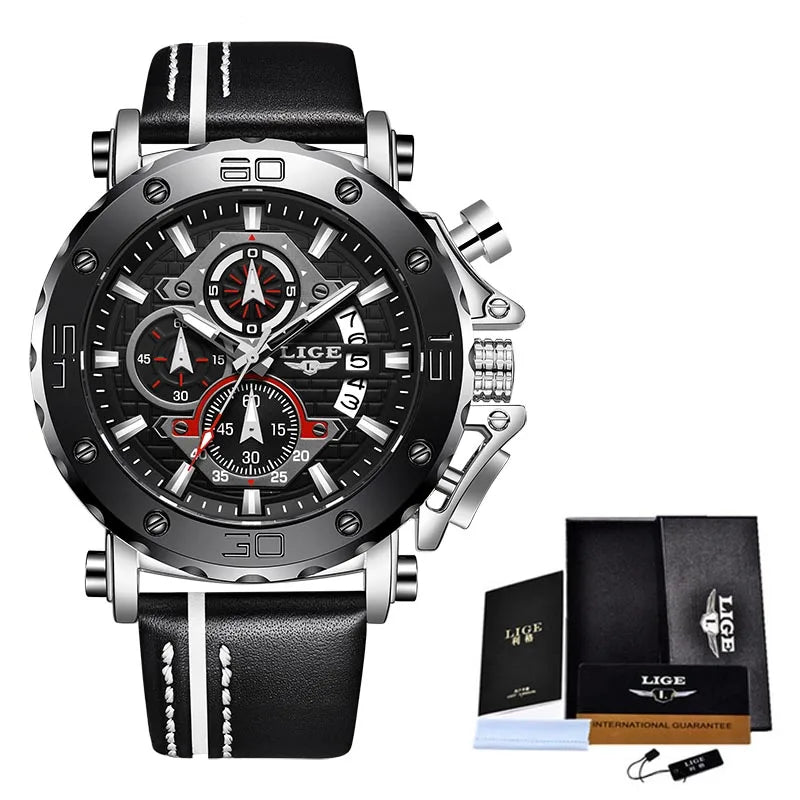 LIGE 2024 New Business Silicone Mens Watches Top Brand Luxury Quartz Watch For Men Waterproof Sport Big Dial Military Wristwatch