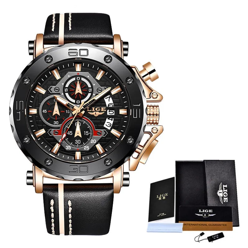 LIGE 2024 New Business Silicone Mens Watches Top Brand Luxury Quartz Watch For Men Waterproof Sport Big Dial Military Wristwatch