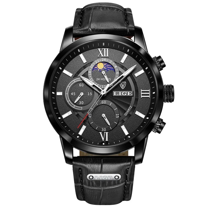 LIGE 2024 New Mens Watches Top Brand Luxury Brown Leather Casual Quartz Watch Men Sport Waterproof Clock Watch Relogio Masculino
