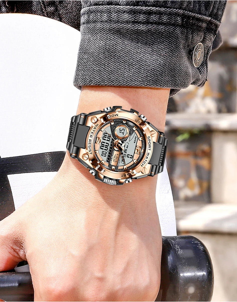 LIGE Men Military Watch Digital 50m Waterproof Wristwatch LED Quartz Clock Sport Watch Male Big Watches Men Relogios Masculino