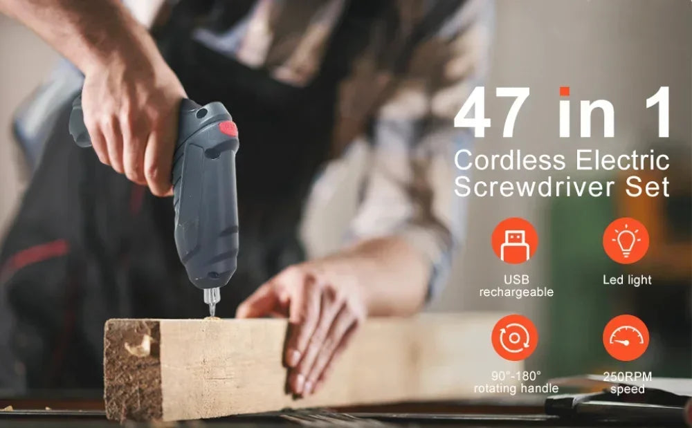 47pcs Electric Screwdriver Cordless Electric Kit Household Small Electric Drill Driver Front LED Light Easy For Small Home Tools