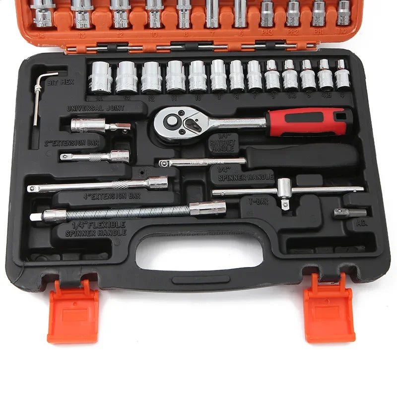 46/53 Piece/Set 1/4-Inch Socket Set Car Repair Tool Ratchet Torque Wrench Combo Auto Repairing Tool Set NEW Car Repair Tool Kit