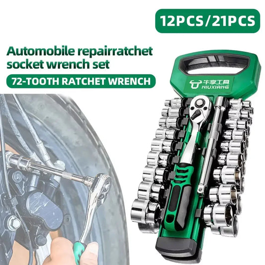 Ratchet Socket Wrench Set 1/4 3/8 1/2 Combination Motorcycle Car Repair Hand Tools Spanner Sleeves Head Auto Repairing Kit
