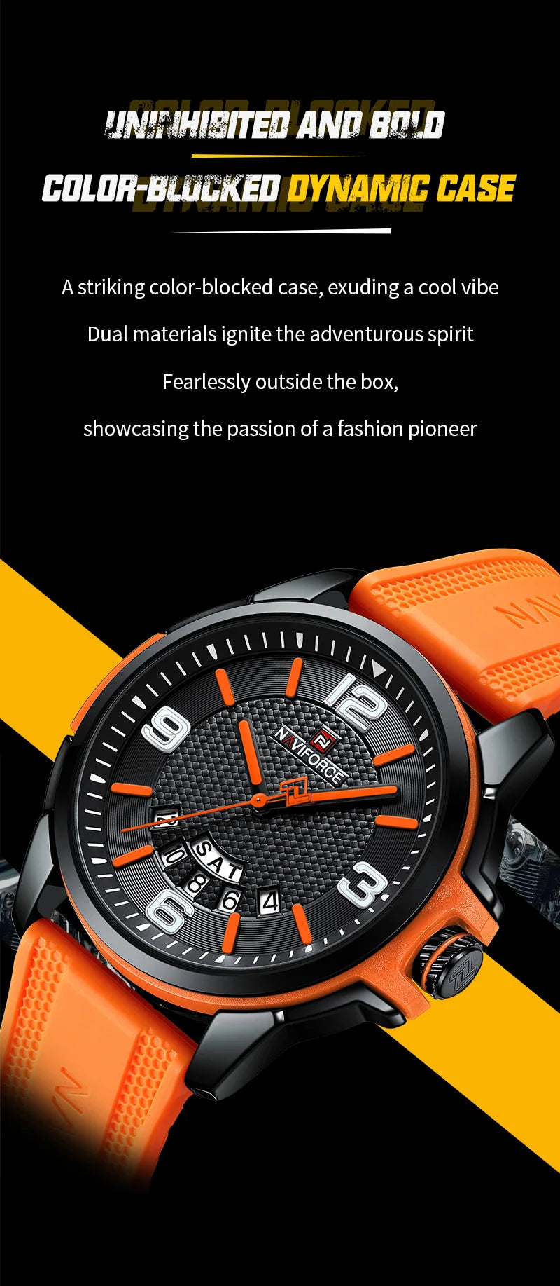 NAVIFORCE Creative TPU Strap Male Wristwatch Fashion Sports 3ATM Waterproof Quartz Day and Date Display Men Watches Reloj Hombre