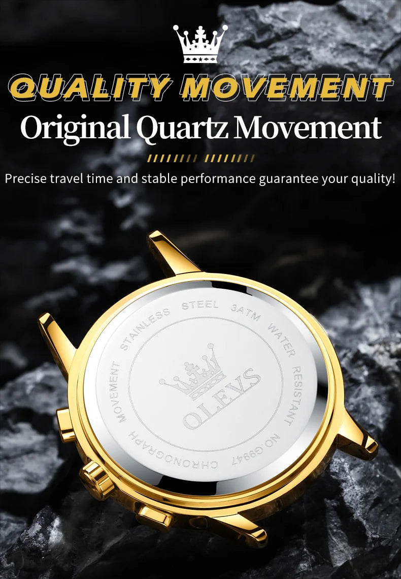 OLEVS 9947 Men's Watches Top Brand Luxury Original Waterproof Quartz Watch for Man Skeleton Style 24 Hour Day Night Wristwatch