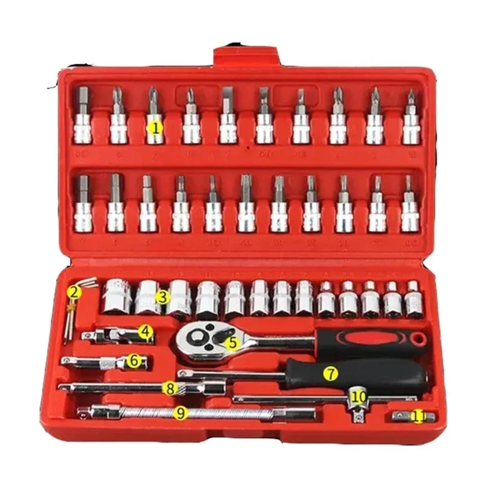 46/53 Piece/Set 1/4-Inch Socket Set Car Repair Tool Ratchet Torque Wrench Combo Auto Repairing Tool Set NEW Car Repair Tool Kit