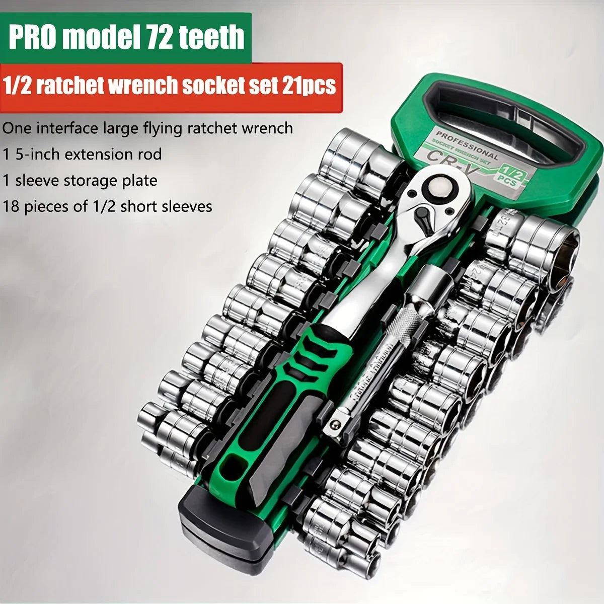 Drive Socket Set 1/4"-3/8"-1/2",CR-V Metric and Imperial Sockets with Quick-Release Ratchet Wrench,pro model 72 teeth,  Sockets