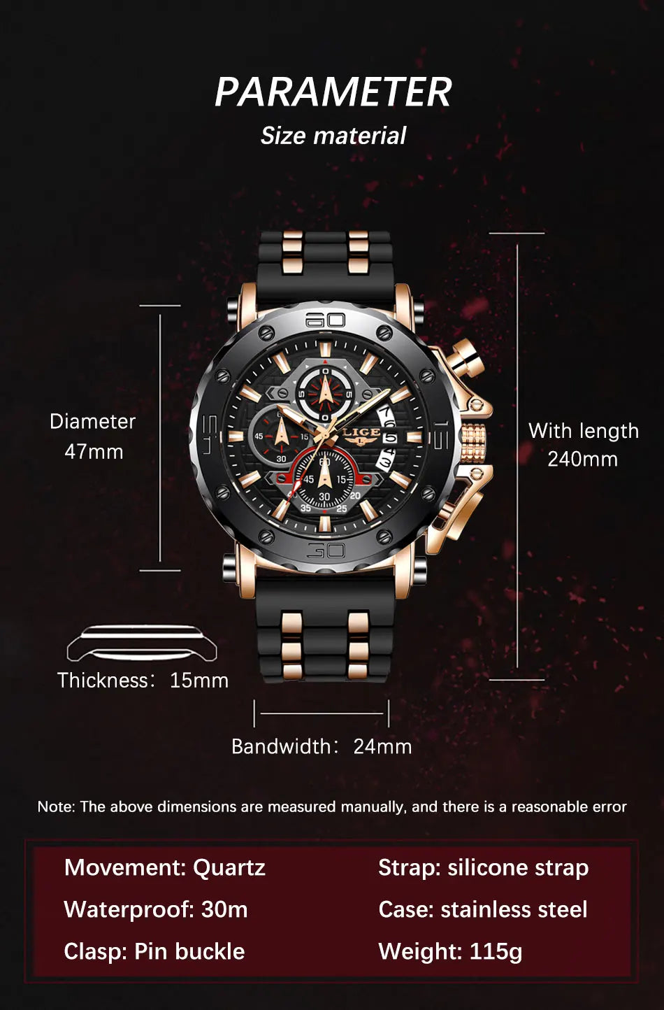 LIGE 2024 New Business Silicone Mens Watches Top Brand Luxury Quartz Watch For Men Waterproof Sport Big Dial Military Wristwatch