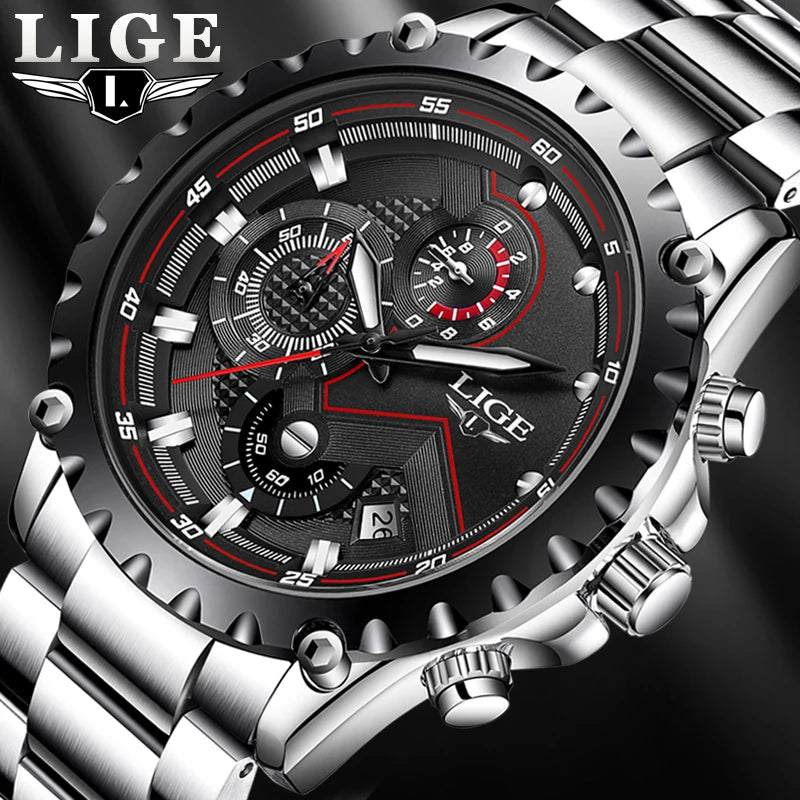 2024 LIGE Men Watch Fashion Quartz Watch Mens Top Brand Luxury All Steel Business Waterproof Sport Watch Relogio Masculino+BOX