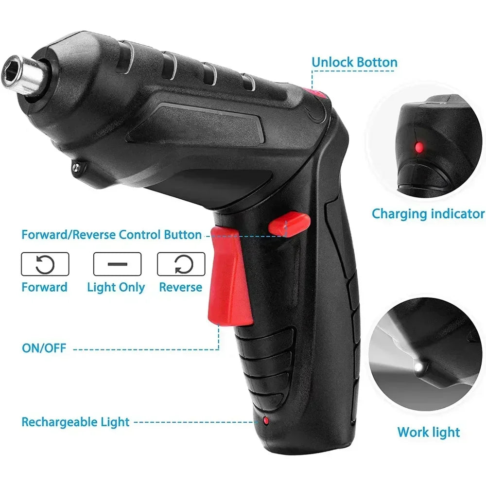 47pcs Electric Screwdriver Cordless Electric Kit Household Small Electric Drill Driver Front LED Light Easy For Small Home Tools