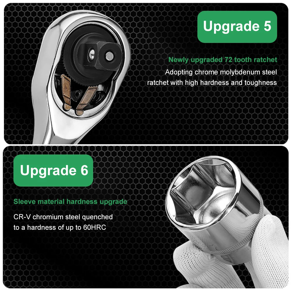 Ratchet Socket Wrench Set 1/4 3/8 1/2 Combination Motorcycle Car Repair Hand Tools Spanner Sleeves Head Auto Repairing Kit
