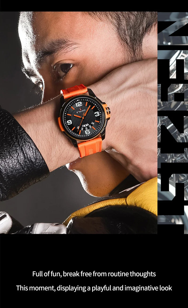 NAVIFORCE Creative TPU Strap Male Wristwatch Fashion Sports 3ATM Waterproof Quartz Day and Date Display Men Watches Reloj Hombre