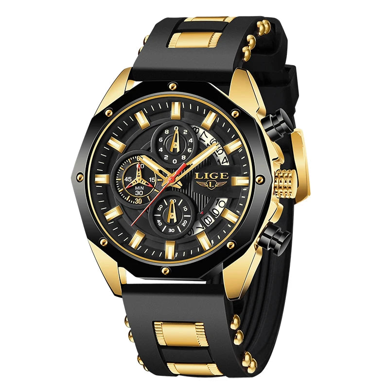 2024 LIGE New Fashion Mens Watches Top Brand Luxury Silicone Sport Watch Men Quartz Date Clock Waterproof Wristwatch Chronograph
