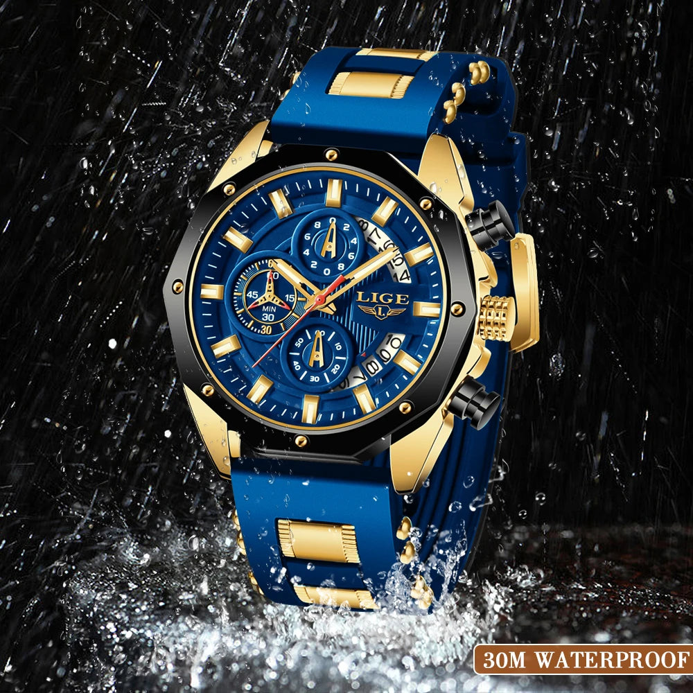 2024 LIGE New Fashion Mens Watches Top Brand Luxury Silicone Sport Watch Men Quartz Date Clock Waterproof Wristwatch Chronograph