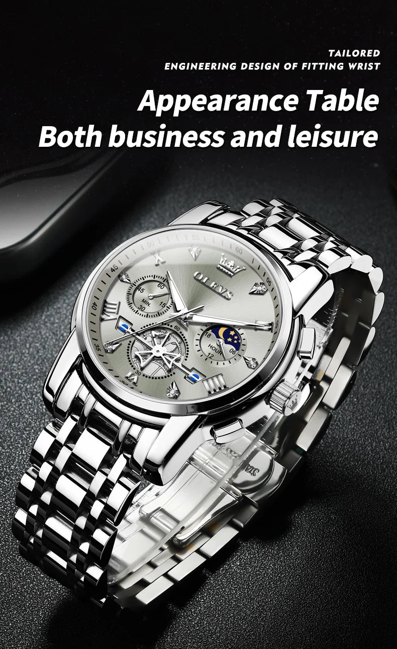 OLEVS 2856 Man Watch 24 Hour Moon Phase Chronograph Waterproof Luminous Multifuncation Original Luxury Quartz Wristwatch for Men