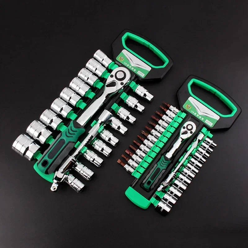 Ratchet Socket Wrench Set 1/4 3/8 1/2 Combination Motorcycle Car Repair Hand Tools Spanner Sleeves Head Auto Repairing Kit