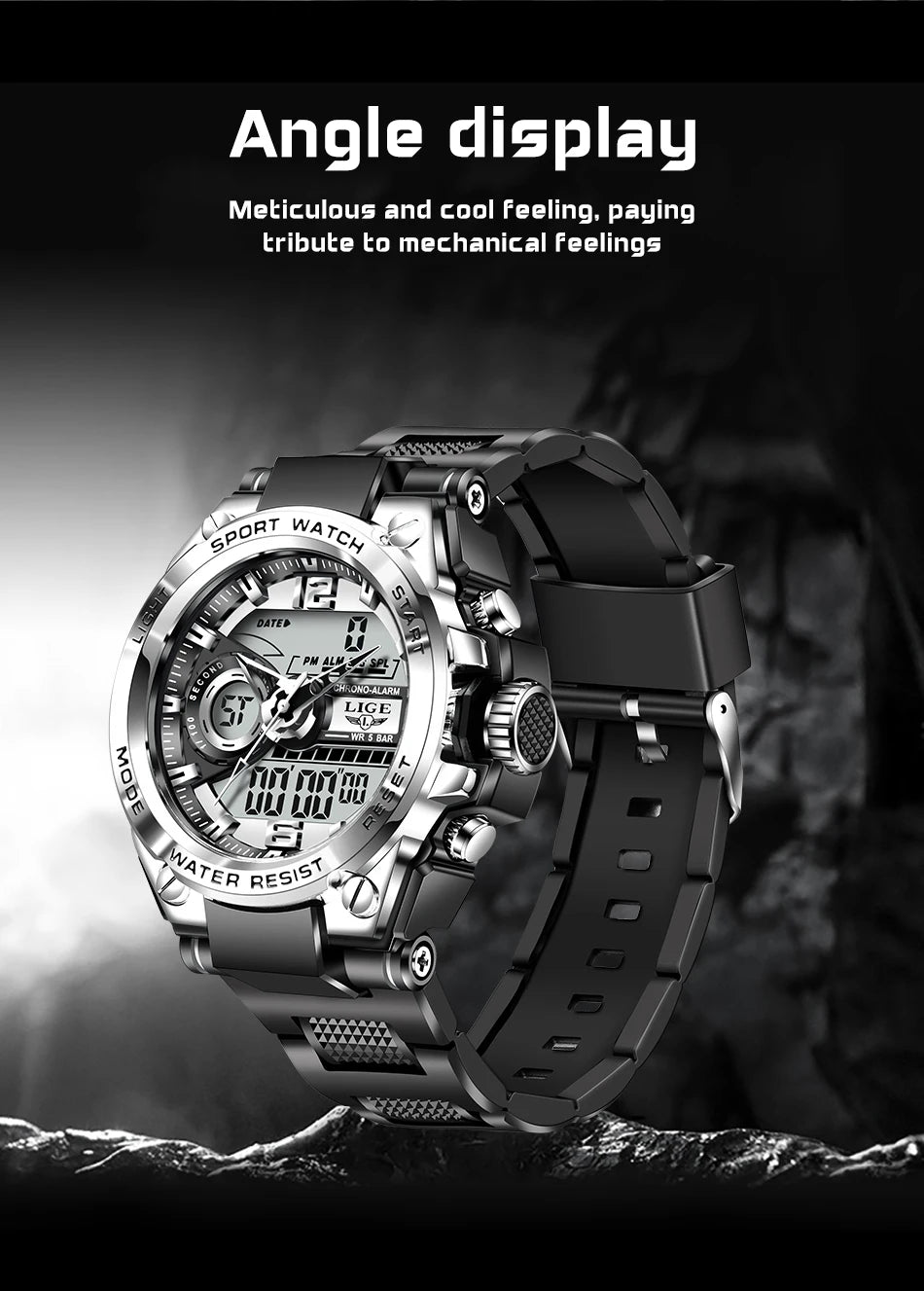 LIGE Men Military Watch Digital 50m Waterproof Wristwatch LED Quartz Clock Sport Watch Male Big Watches Men Relogios Masculino