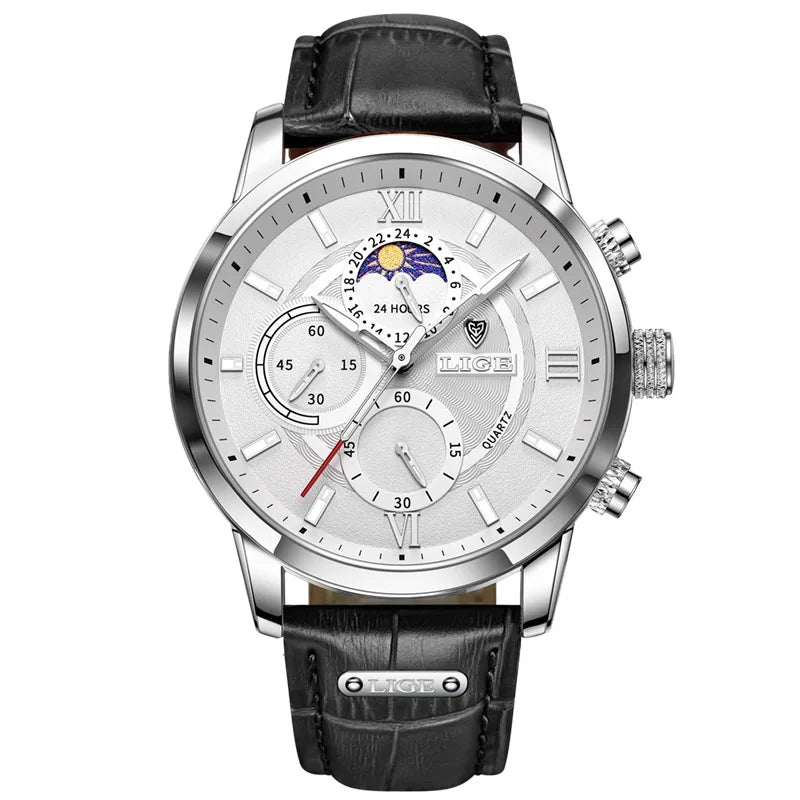 LIGE 2024 New Mens Watches Top Brand Luxury Brown Leather Casual Quartz Watch Men Sport Waterproof Clock Watch Relogio Masculino