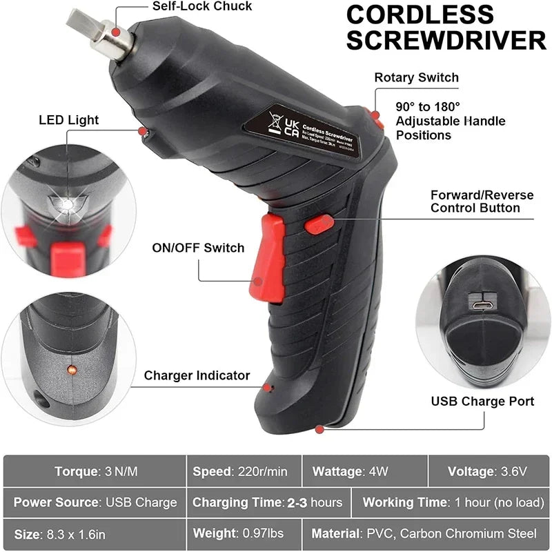 47pcs Electric Screwdriver Cordless Electric Kit Household Small Electric Drill Driver Front LED Light Easy For Small Home Tools
