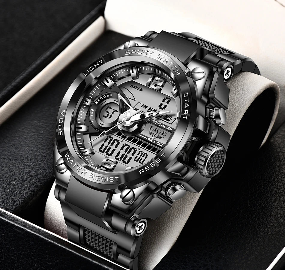 LIGE Men Military Watch Digital 50m Waterproof Wristwatch LED Quartz Clock Sport Watch Male Big Watches Men Relogios Masculino