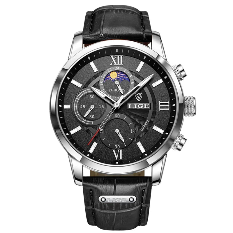 LIGE 2024 New Mens Watches Top Brand Luxury Brown Leather Casual Quartz Watch Men Sport Waterproof Clock Watch Relogio Masculino