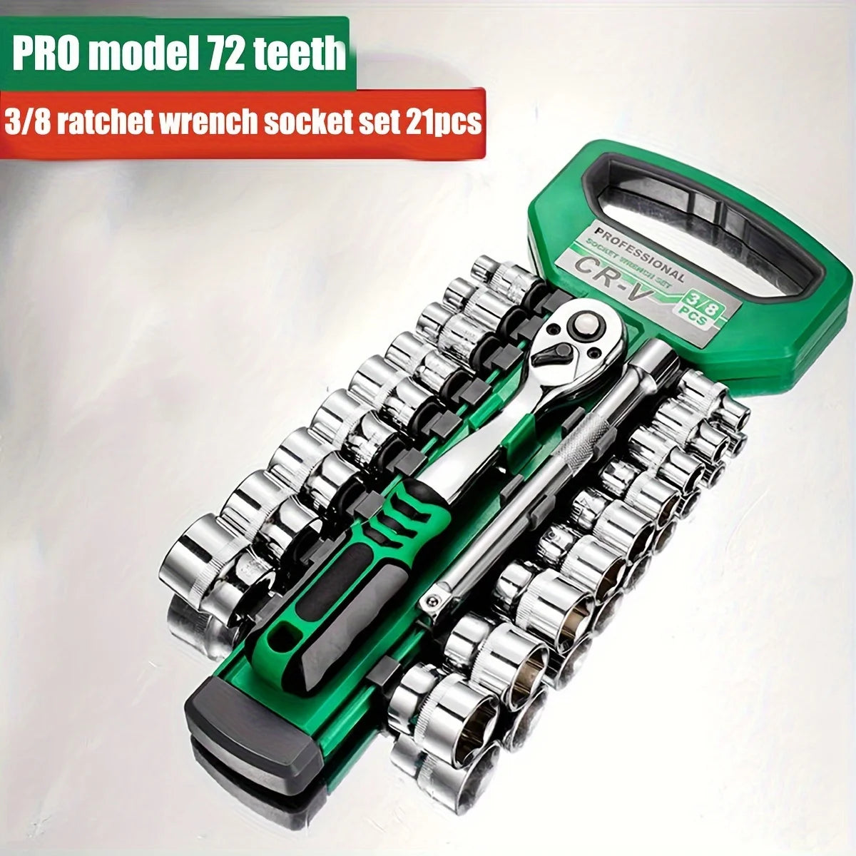 Drive Socket Set 1/4"-3/8"-1/2",CR-V Metric and Imperial Sockets with Quick-Release Ratchet Wrench,pro model 72 teeth,  Sockets