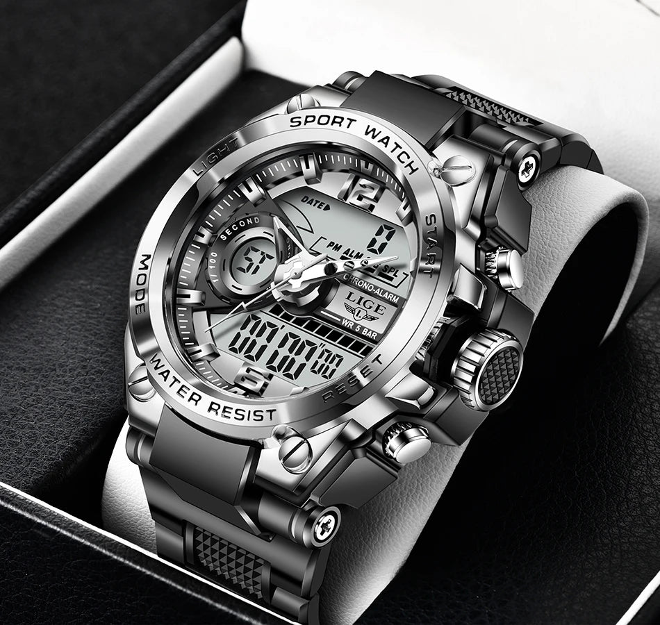 LIGE Men Military Watch Digital 50m Waterproof Wristwatch LED Quartz Clock Sport Watch Male Big Watches Men Relogios Masculino