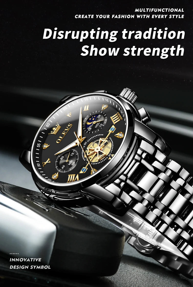 OLEVS 2856 Man Watch 24 Hour Moon Phase Chronograph Waterproof Luminous Multifuncation Original Luxury Quartz Wristwatch for Men