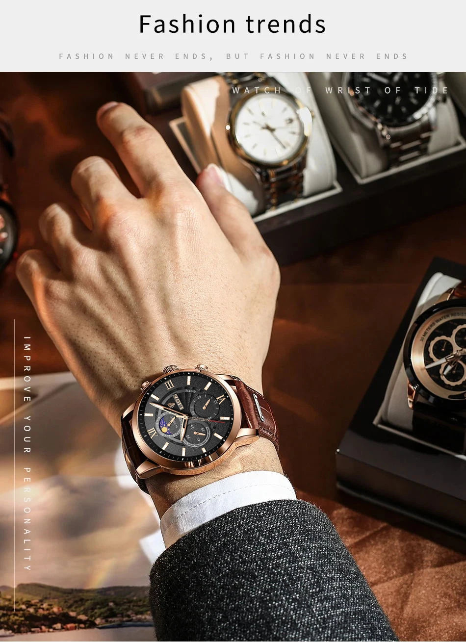 LIGE 2024 New Mens Watches Top Brand Luxury Brown Leather Casual Quartz Watch Men Sport Waterproof Clock Watch Relogio Masculino