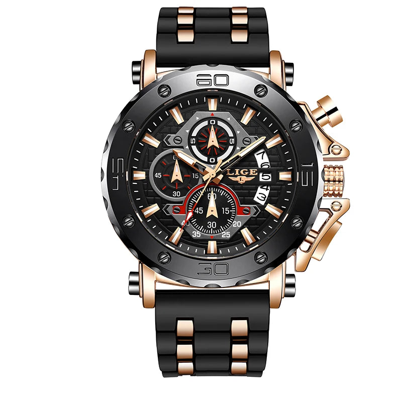 LIGE 2024 New Business Silicone Mens Watches Top Brand Luxury Quartz Watch For Men Waterproof Sport Big Dial Military Wristwatch