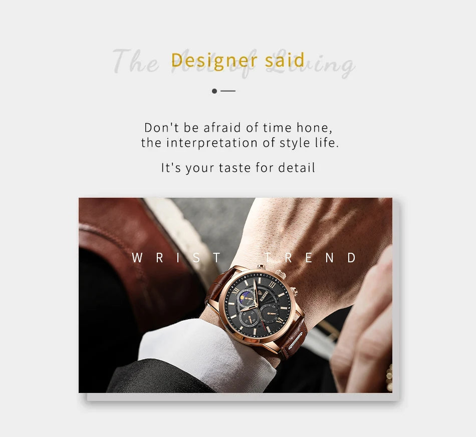 LIGE 2024 New Mens Watches Top Brand Luxury Brown Leather Casual Quartz Watch Men Sport Waterproof Clock Watch Relogio Masculino