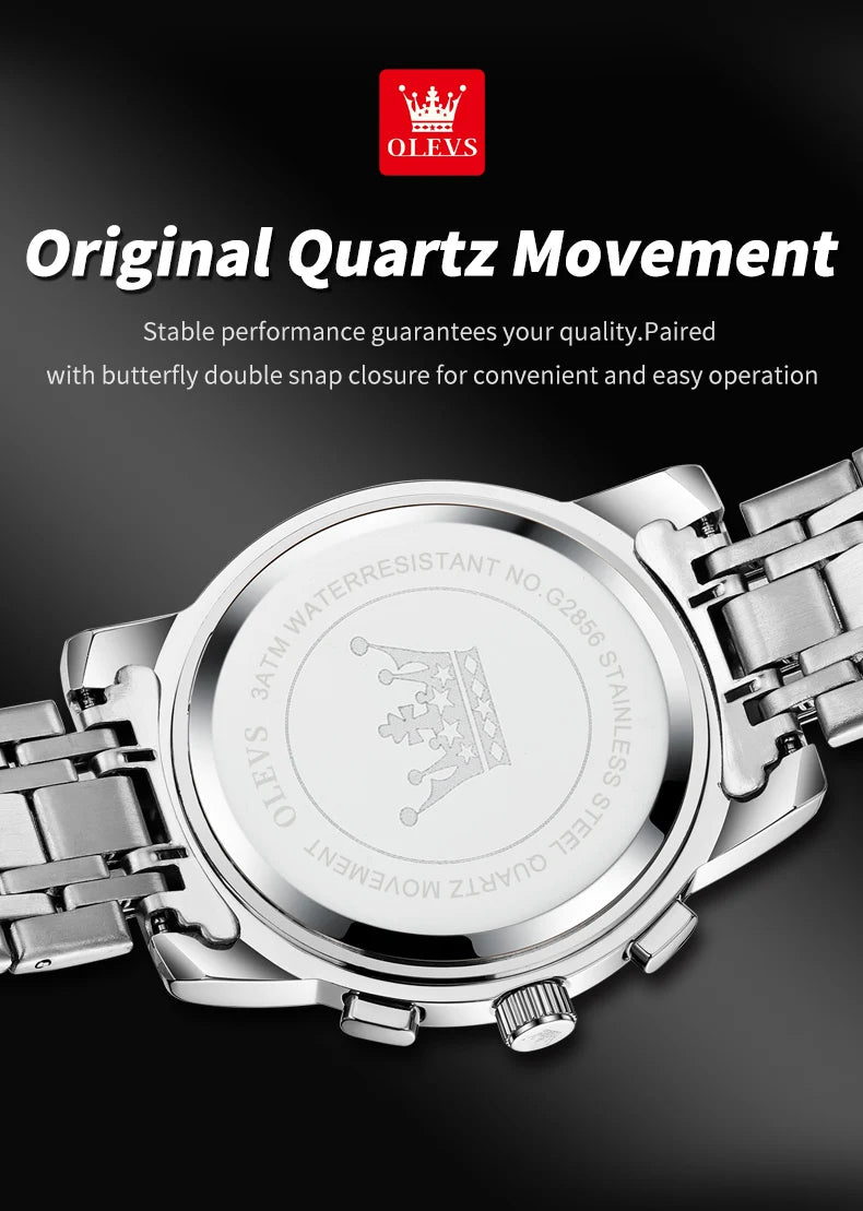 OLEVS 2856 Man Watch 24 Hour Moon Phase Chronograph Waterproof Luminous Multifuncation Original Luxury Quartz Wristwatch for Men