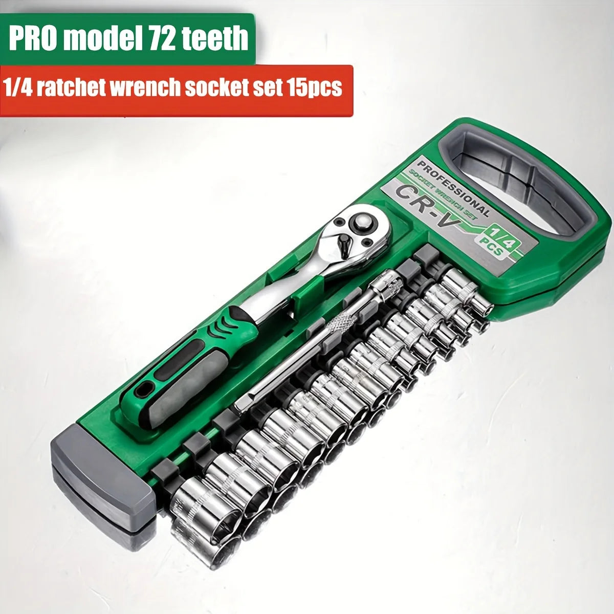 Drive Socket Set 1/4"-3/8"-1/2",CR-V Metric and Imperial Sockets with Quick-Release Ratchet Wrench,pro model 72 teeth,  Sockets