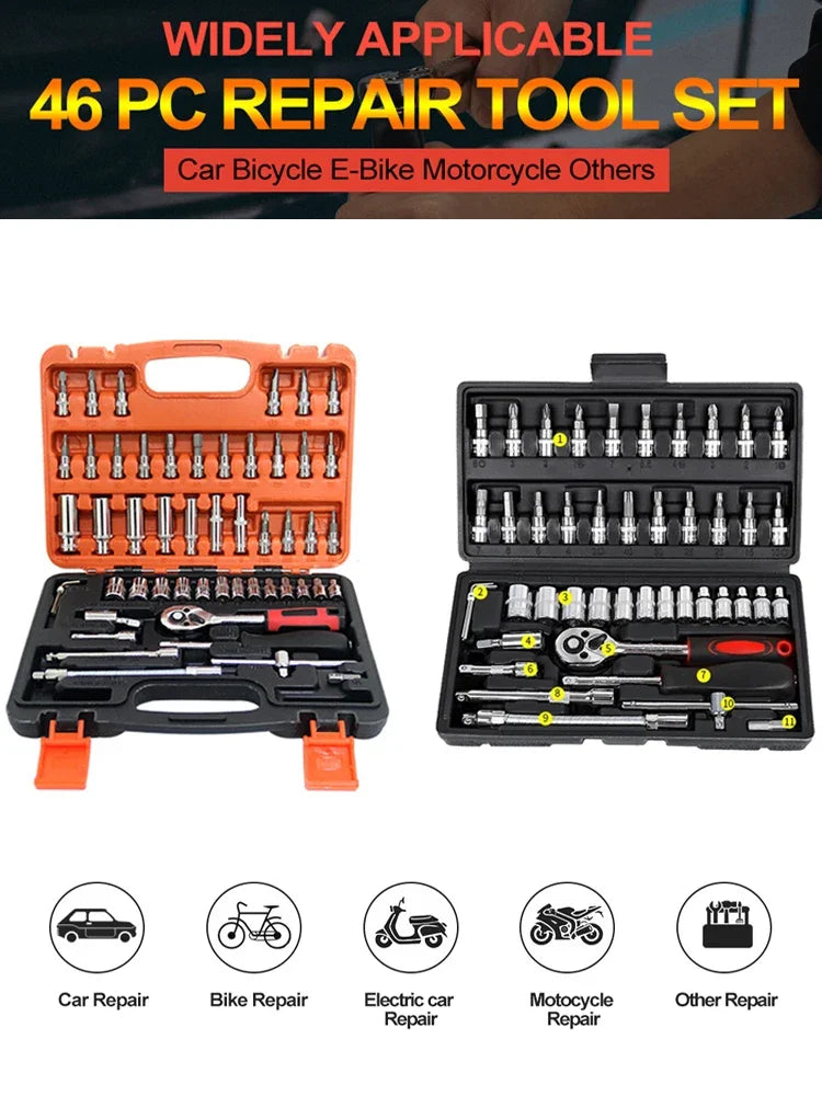 46/53 Piece/Set 1/4-Inch Socket Set Car Repair Tool Ratchet Torque Wrench Combo Auto Repairing Tool Set NEW Car Repair Tool Kit