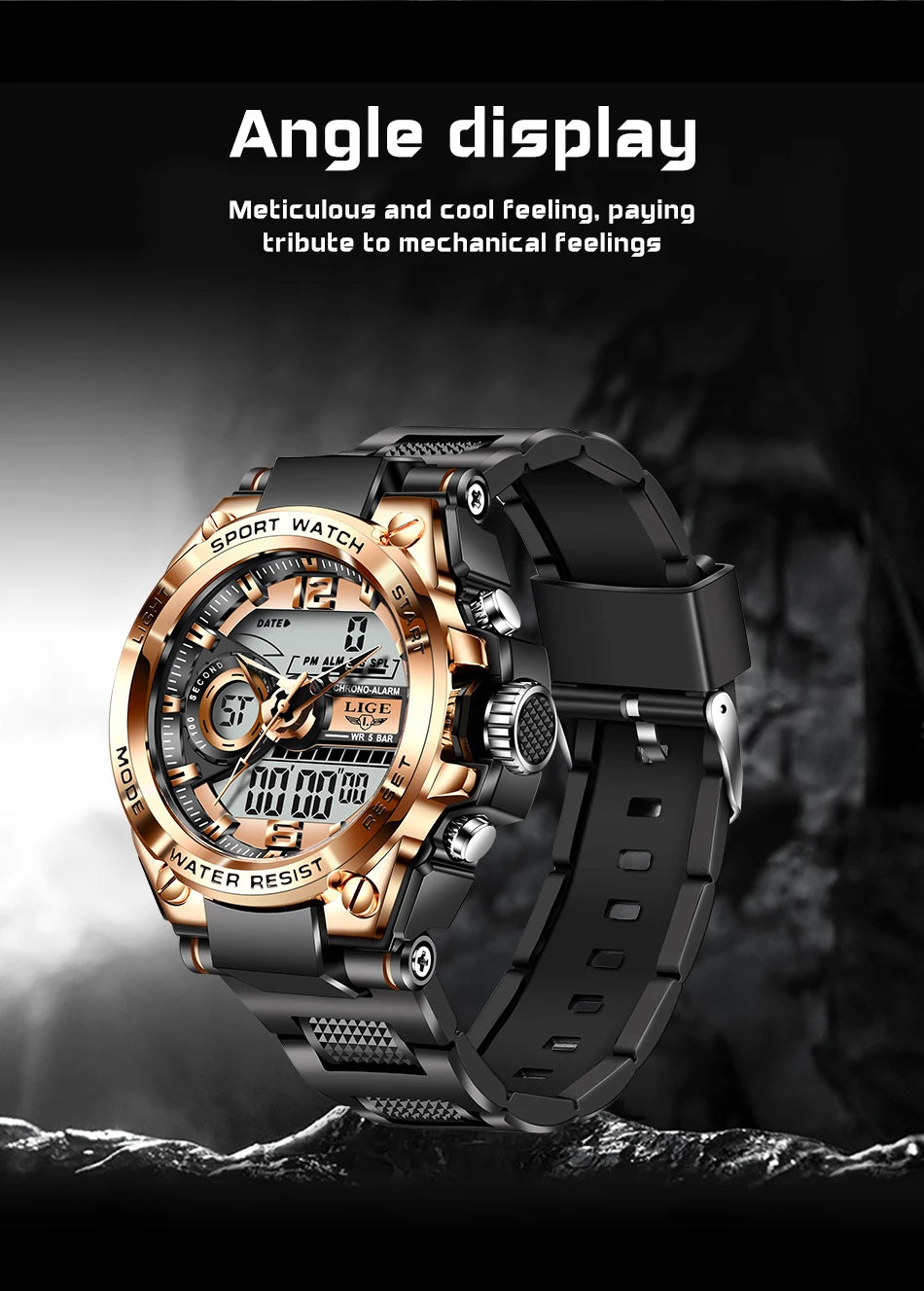 LIGE Men Military Watch Digital 50m Waterproof Wristwatch LED Quartz Clock Sport Watch Male Big Watches Men Relogios Masculino