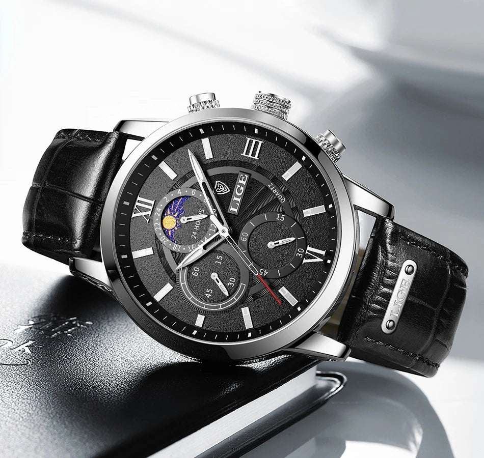 LIGE 2024 New Mens Watches Top Brand Luxury Brown Leather Casual Quartz Watch Men Sport Waterproof Clock Watch Relogio Masculino