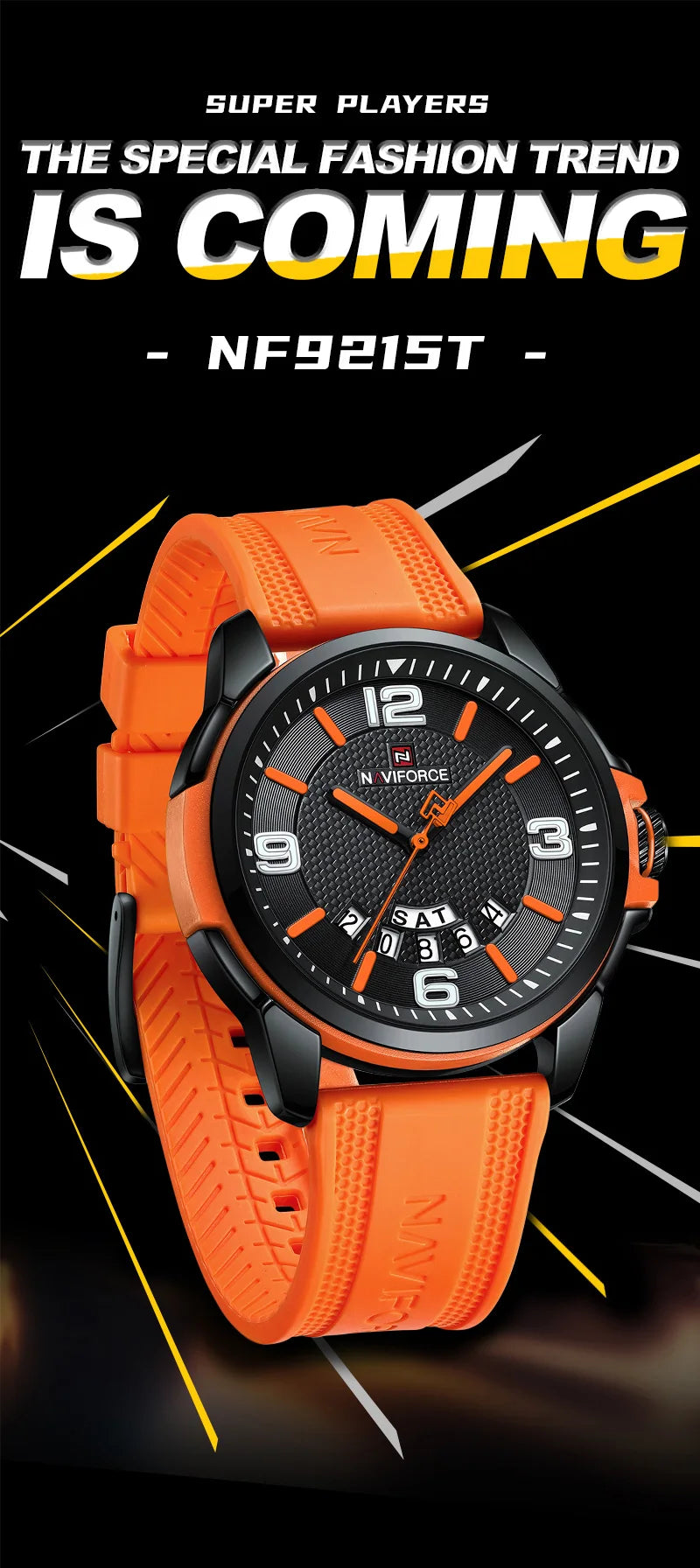 NAVIFORCE Creative TPU Strap Male Wristwatch Fashion Sports 3ATM Waterproof Quartz Day and Date Display Men Watches Reloj Hombre