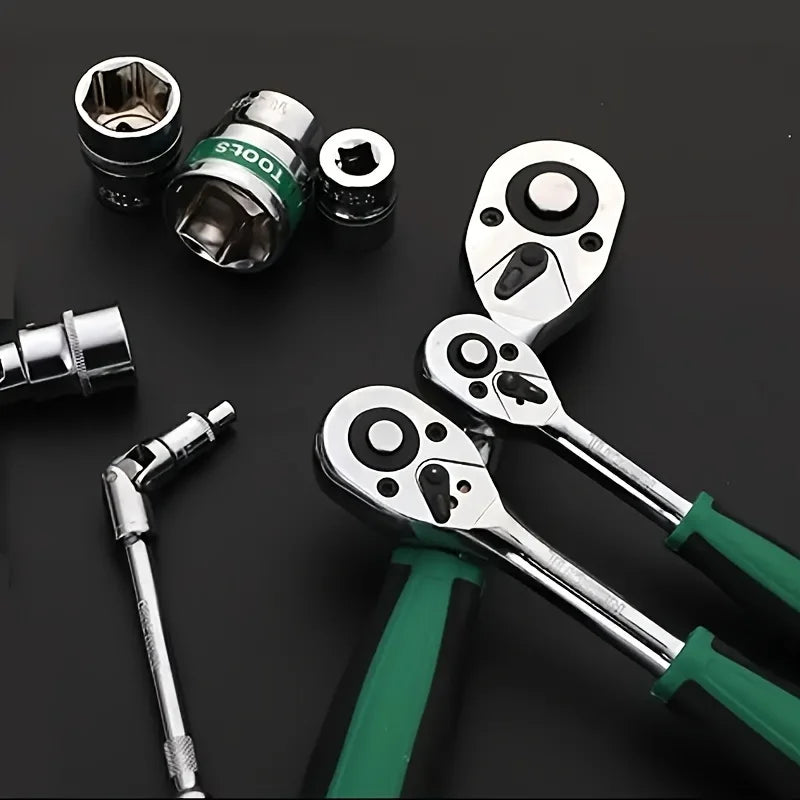 Drive Socket Set 1/4"-3/8"-1/2",CR-V Metric and Imperial Sockets with Quick-Release Ratchet Wrench,pro model 72 teeth,  Sockets