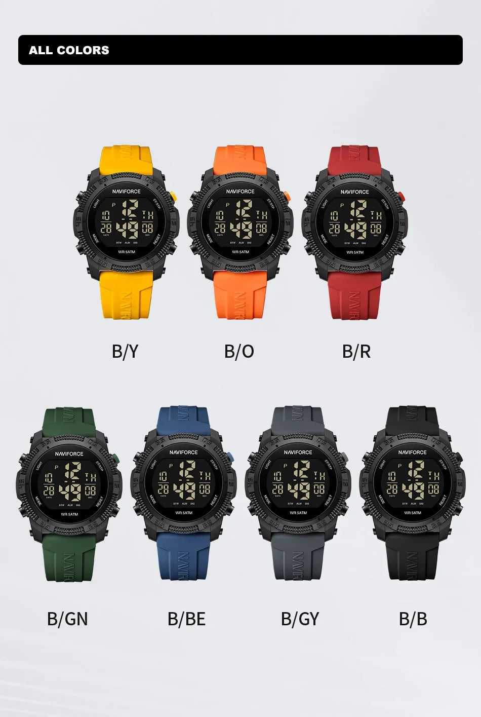 NAVIFORCE NF7104  Men's LCD Digital Casual Date and Week Alarm Waterproof Silicone Strap Electronic Watch